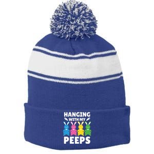 Cute Bunnies Hanging With My Peeps Cool Gift Stripe Pom Pom Beanie