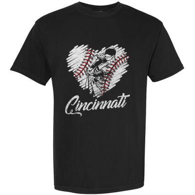 Cincinnati Baseball Heart Distressed Vintage Baseball Fans Garment-Dyed Heavyweight T-Shirt