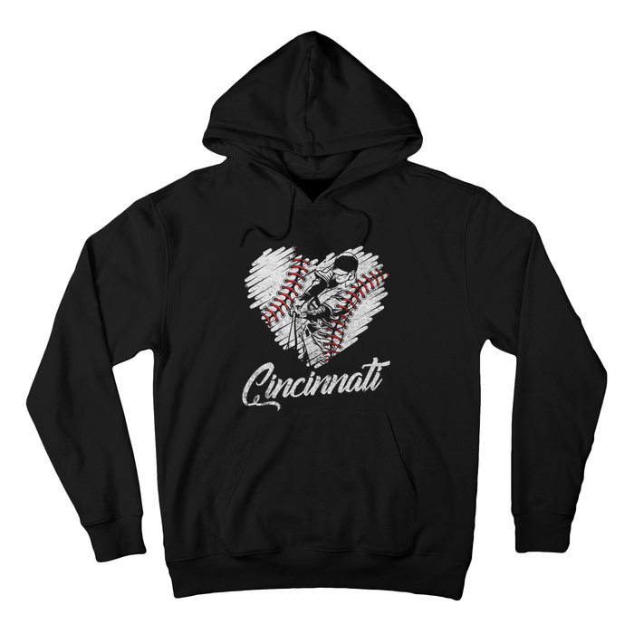 Cincinnati Baseball Heart Distressed Vintage Baseball Fans Hoodie