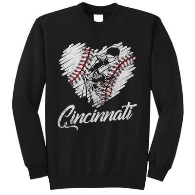 Cincinnati Baseball Heart Distressed Vintage Baseball Fans Sweatshirt