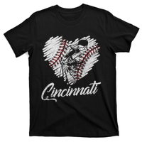 Cincinnati Baseball Heart Distressed Vintage Baseball Fans T-Shirt