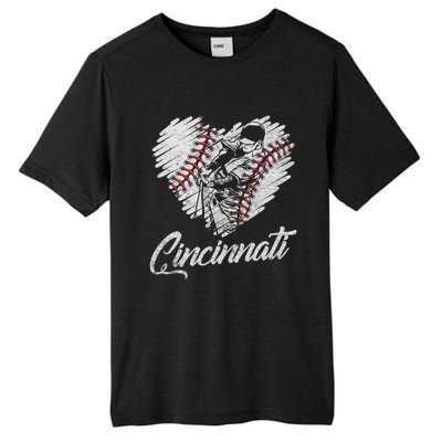 Cincinnati Baseball Heart Distressed Vintage Baseball Fans Tall Fusion ChromaSoft Performance T-Shirt