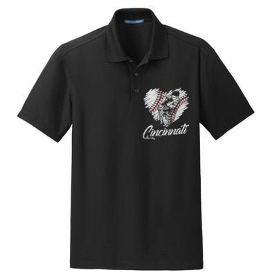 Cincinnati Baseball Heart Distressed Vintage Baseball Fans Dry Zone Grid Polo