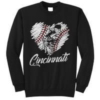 Cincinnati Baseball Heart Distressed Vintage Baseball Fans Tall Sweatshirt