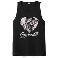 Cincinnati Baseball Heart Distressed Vintage Baseball Fans PosiCharge Competitor Tank