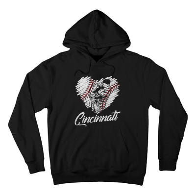 Cincinnati Baseball Heart Distressed Vintage Baseball Fans Tall Hoodie