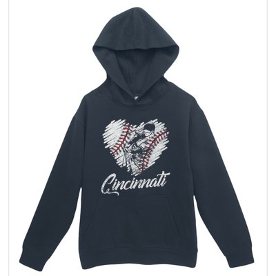 Cincinnati Baseball Heart Distressed Vintage Baseball Fans Urban Pullover Hoodie