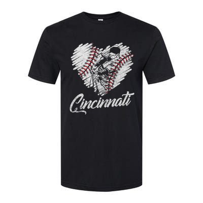 Cincinnati Baseball Heart Distressed Vintage Baseball Fans Softstyle® CVC T-Shirt