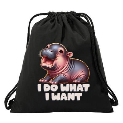 Cute Baby Hippo Moo Deng I Do What I Want Drawstring Bag