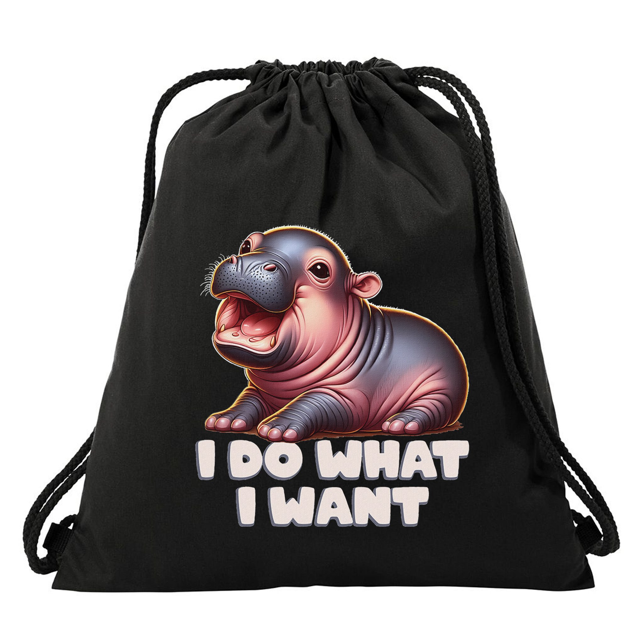 Cute Baby Hippo Moo Deng I Do What I Want Drawstring Bag