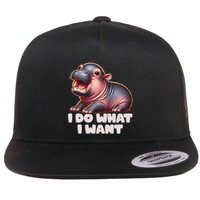 Cute Baby Hippo Moo Deng I Do What I Want Flat Bill Trucker Hat