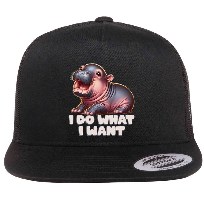 Cute Baby Hippo Moo Deng I Do What I Want Flat Bill Trucker Hat