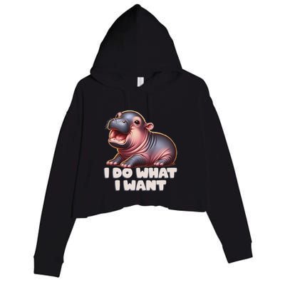 Cute Baby Hippo Moo Deng I Do What I Want Crop Fleece Hoodie