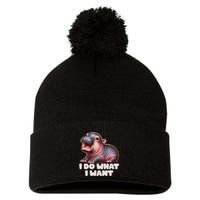 Cute Baby Hippo Moo Deng I Do What I Want Pom Pom 12in Knit Beanie