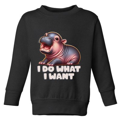 Cute Baby Hippo Moo Deng I Do What I Want Toddler Sweatshirt