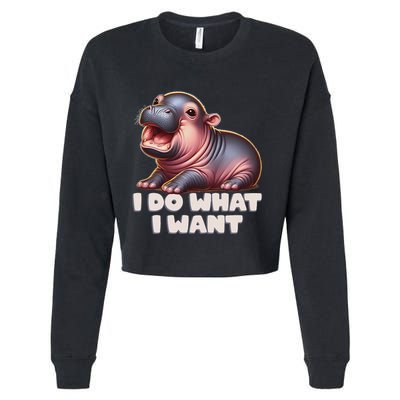 Cute Baby Hippo Moo Deng I Do What I Want Cropped Pullover Crew