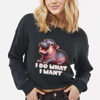 Cute Baby Hippo Moo Deng I Do What I Want Cropped Pullover Crew