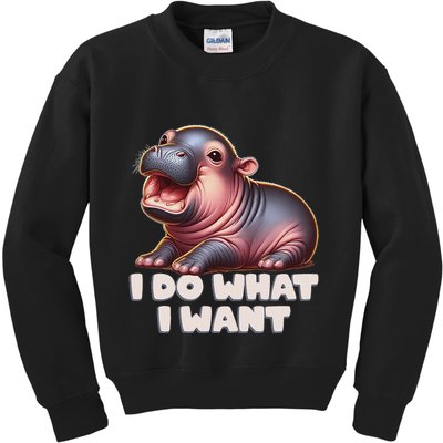Cute Baby Hippo Moo Deng I Do What I Want Kids Sweatshirt