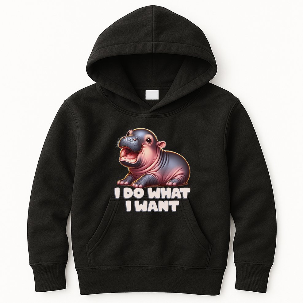 Cute Baby Hippo Moo Deng I Do What I Want Kids Hoodie