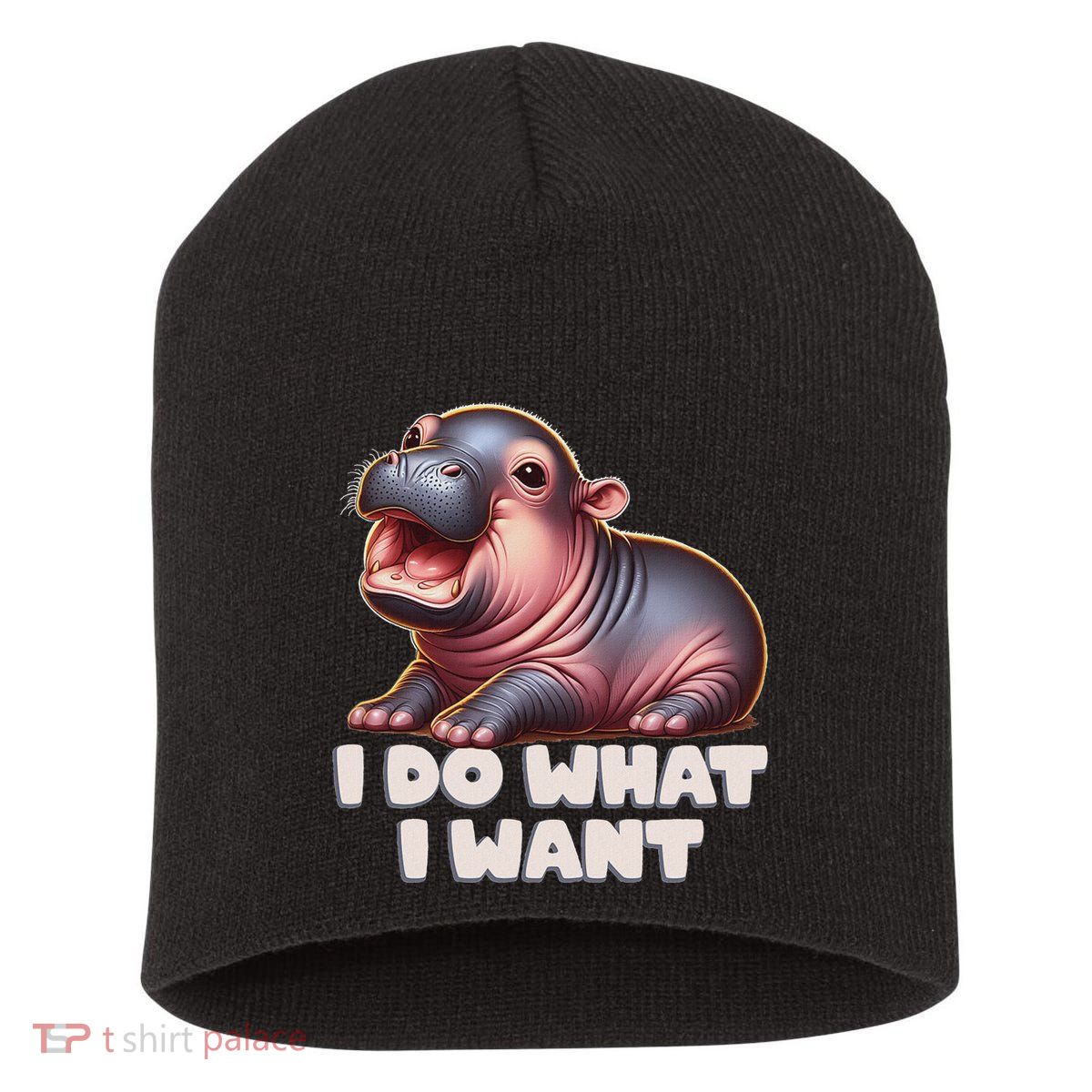 Cute Baby Hippo Moo Deng I Do What I Want Short Acrylic Beanie