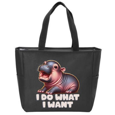 Cute Baby Hippo Moo Deng I Do What I Want Zip Tote Bag