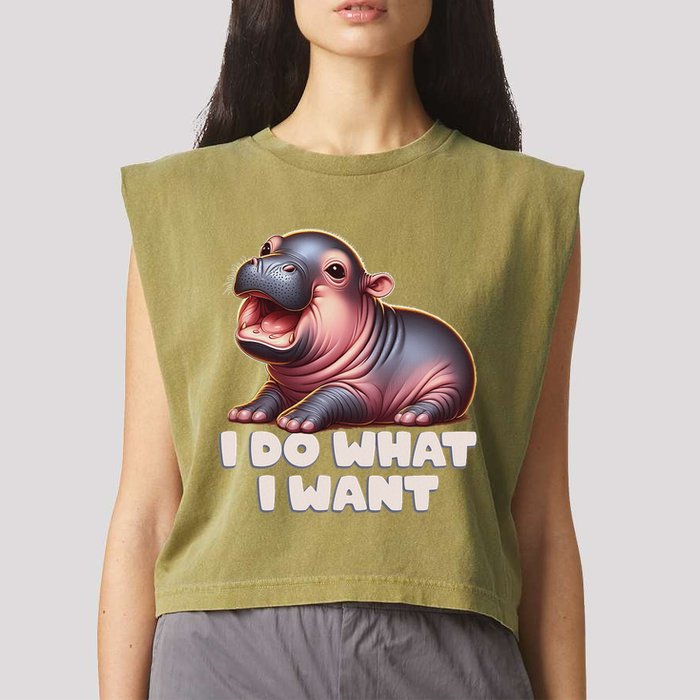 Cute Baby Hippo Moo Deng I Do What I Want Garment-Dyed Women's Muscle Tee