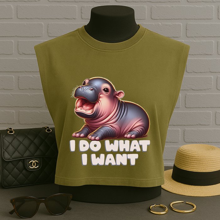 Cute Baby Hippo Moo Deng I Do What I Want Garment-Dyed Women's Muscle Tee