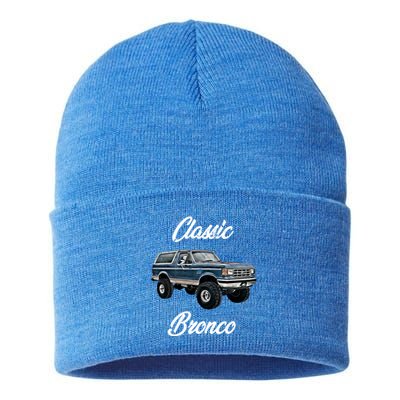 Classic Bronco Horse On Truck Lifted Square Body Offroad 4x4 Gift Sustainable Knit Beanie