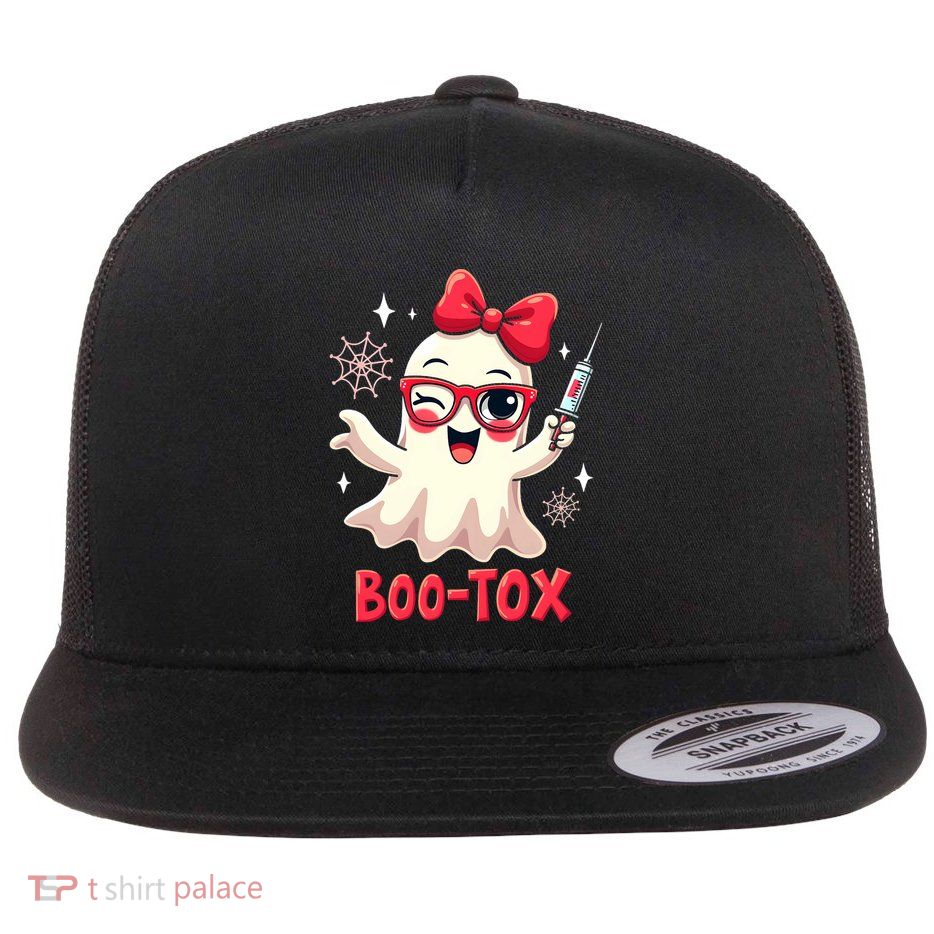 Cute Bootox Halloween Pun Ghost Funny Spooky Design Flat Bill Trucker Hat