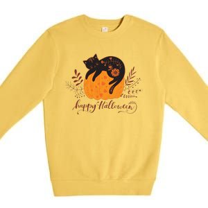 Cute Boho Halloween Black Cat Fall Pumpkin Premium Crewneck Sweatshirt