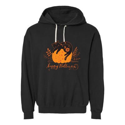 Cute Boho Halloween Black Cat Fall Pumpkin Garment-Dyed Fleece Hoodie