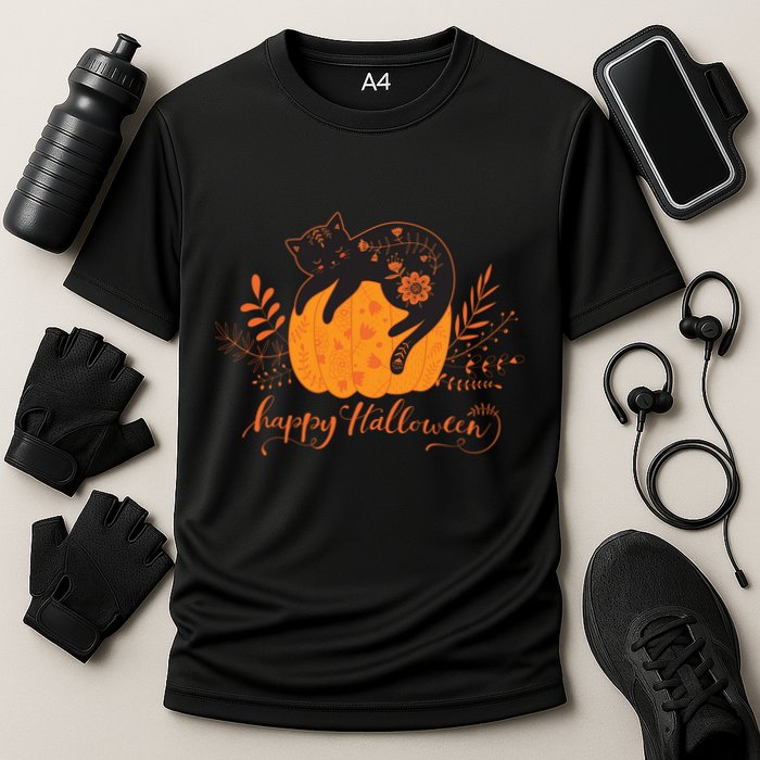 Cute Boho Halloween Black Cat Fall Pumpkin Cooling Performance Crew T-Shirt