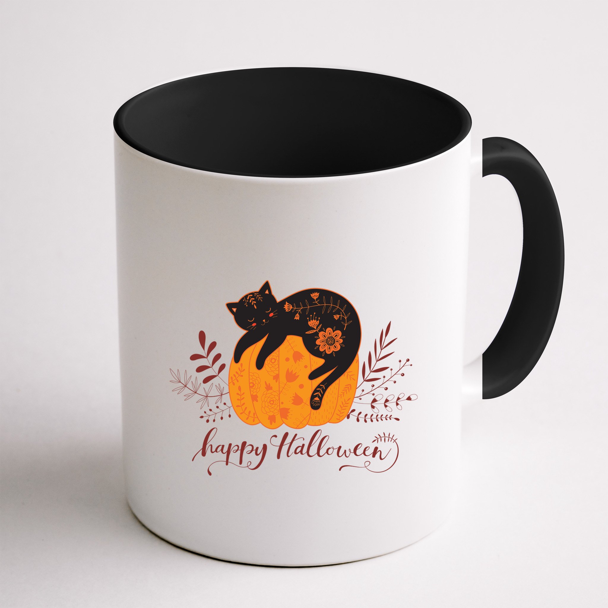 Cute Boho Halloween Black Cat Fall Pumpkin Mug