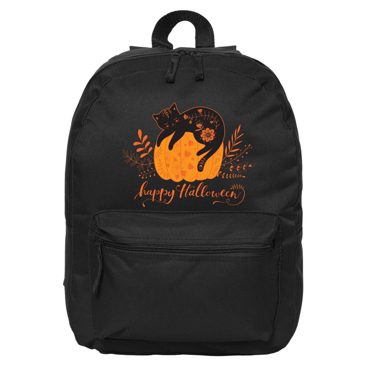 Cute Boho Halloween Black Cat Fall Pumpkin 16 in Basic Backpack