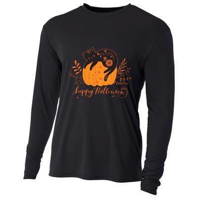 Cute Boho Halloween Black Cat Fall Pumpkin Cooling Performance Long Sleeve Crew