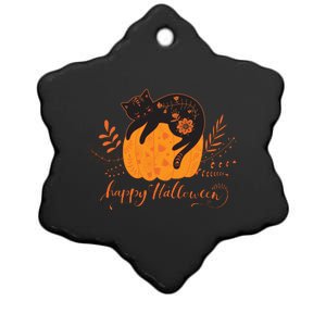 Cute Boho Halloween Black Cat Fall Pumpkin Ceramic Star Ornament