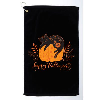 Cute Boho Halloween Black Cat Fall Pumpkin Golf Towel