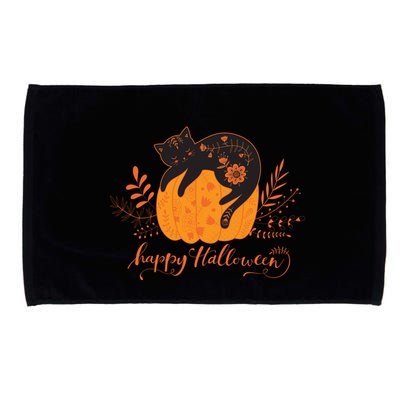Cute Boho Halloween Black Cat Fall Pumpkin Microfiber Hand Towel