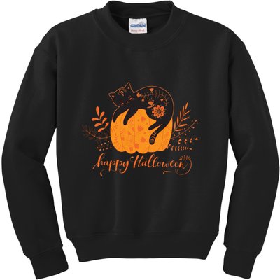 Cute Boho Halloween Black Cat Fall Pumpkin Kids Sweatshirt