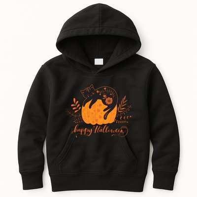 Cute Boho Halloween Black Cat Fall Pumpkin Kids Hoodie