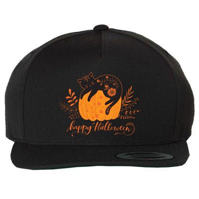 Cute Boho Halloween Black Cat Fall Pumpkin Wool Snapback Cap