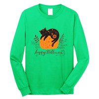 Cute Boho Halloween Black Cat Fall Pumpkin Long Sleeve Shirt