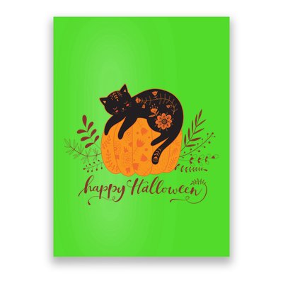 Cute Boho Halloween Black Cat Fall Pumpkin Poster