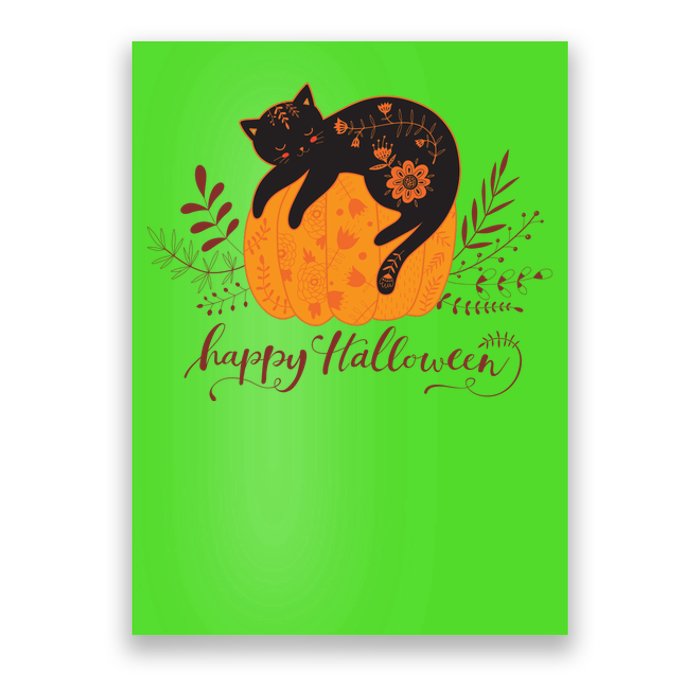 Cute Boho Halloween Black Cat Fall Pumpkin Poster