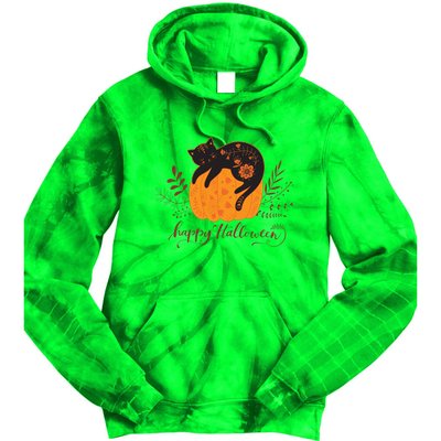 Cute Boho Halloween Black Cat Fall Pumpkin Tie Dye Hoodie