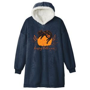 Cute Boho Halloween Black Cat Fall Pumpkin Hooded Wearable Blanket