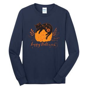 Cute Boho Halloween Black Cat Fall Pumpkin Tall Long Sleeve T-Shirt