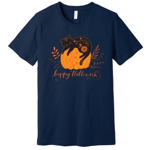 Cute Boho Halloween Black Cat Fall Pumpkin Premium T-Shirt