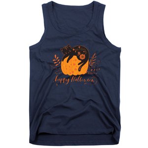 Cute Boho Halloween Black Cat Fall Pumpkin Tank Top