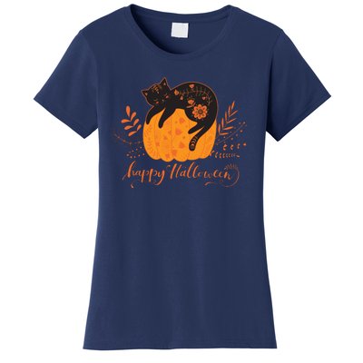 Cute Boho Halloween Black Cat Fall Pumpkin Women's T-Shirt